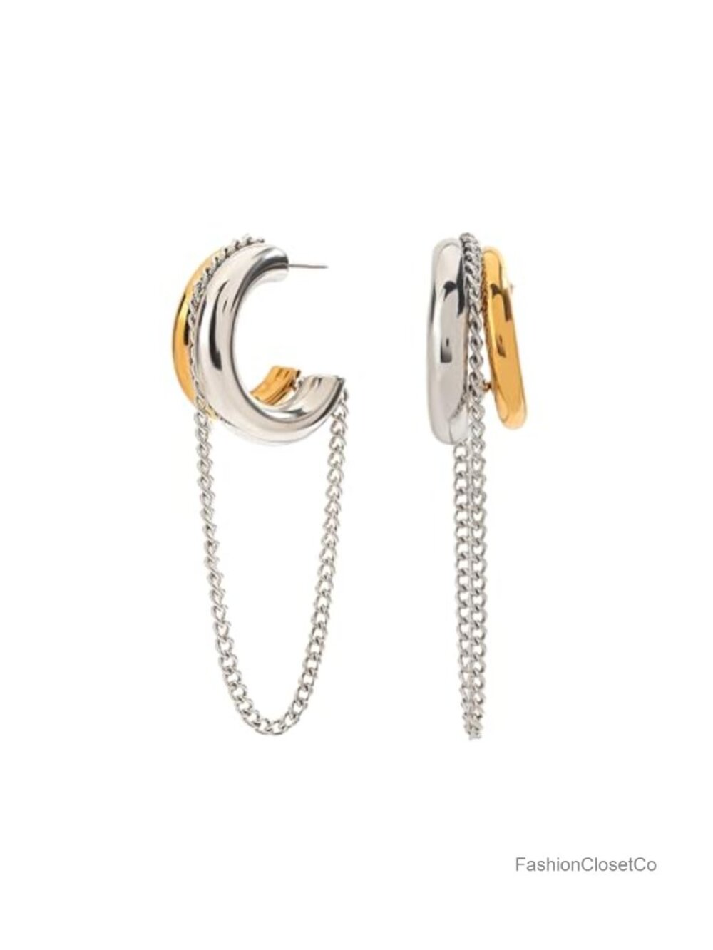 Gold Silver Tone Tassel Chain Hoop Earrings Metal Women Jewelry Gift